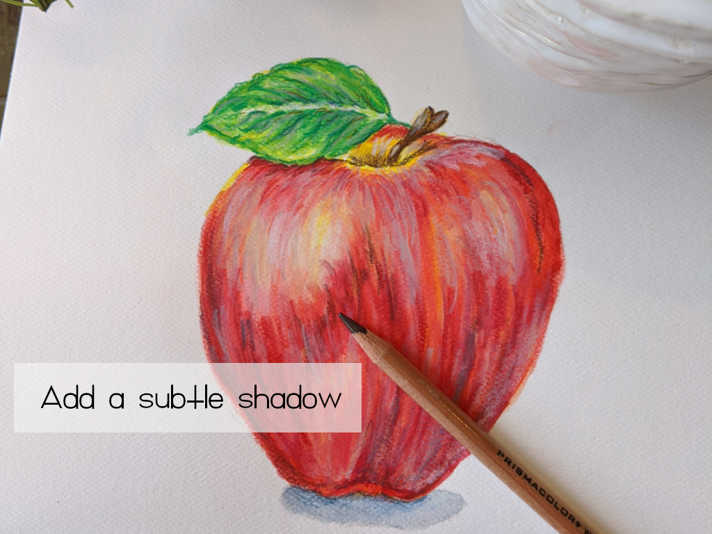 Adding a shadow to a watercolor pencil apple - Amarie Lange Studio