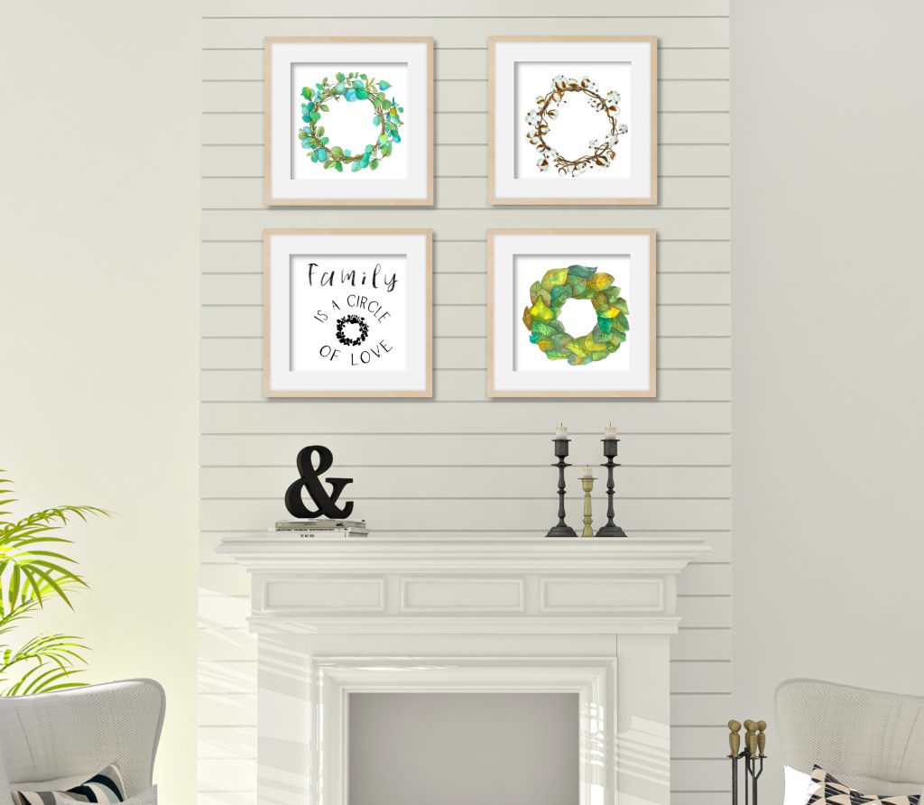 Amarie Lange Studio - Watercolor Printable Wreaths Over a Mantel