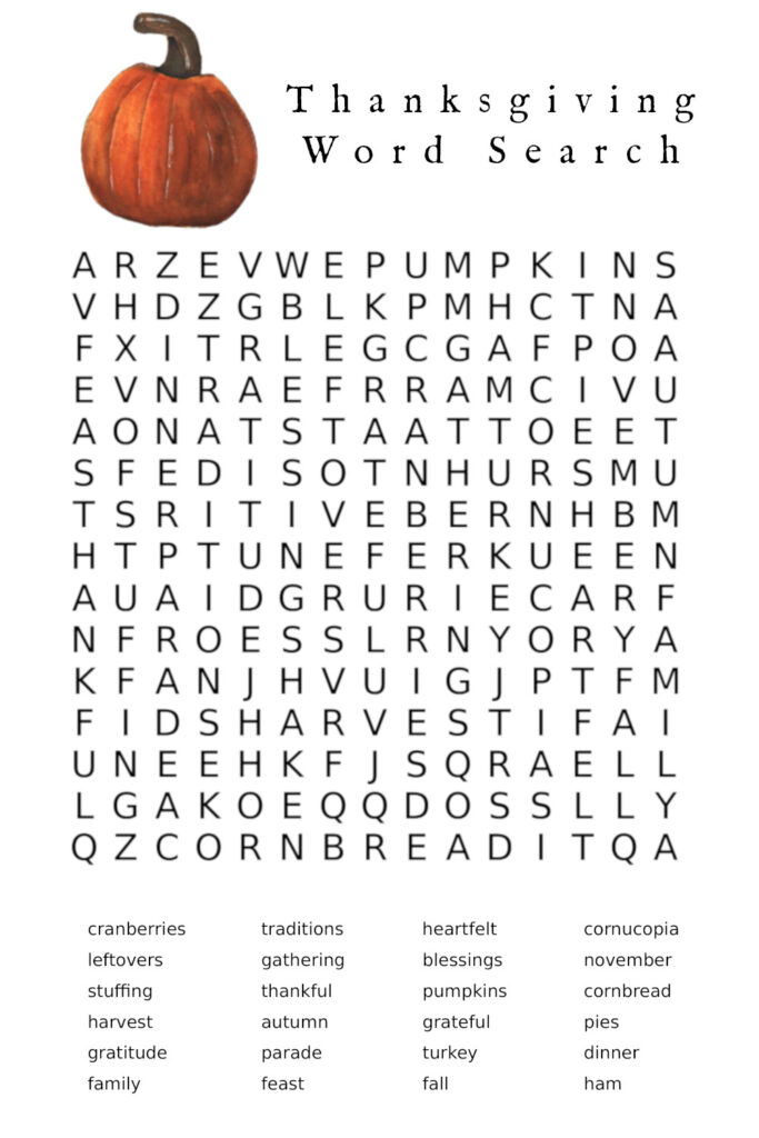 Thanksgiving Pumpkin Word Search